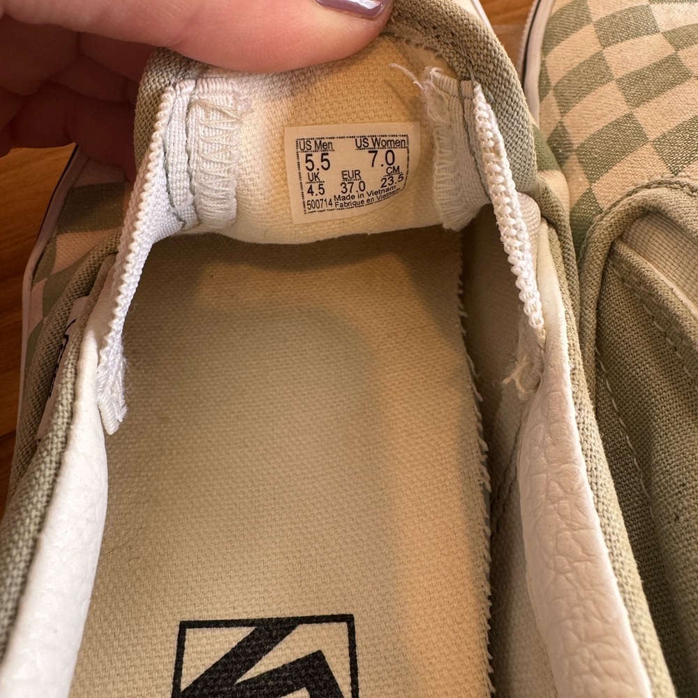 Vans Green and White Checkered Slip-Ons - Picture 6 of 7